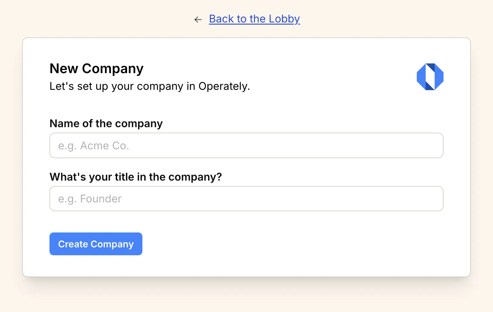 Screenshot: Form to create a new organization